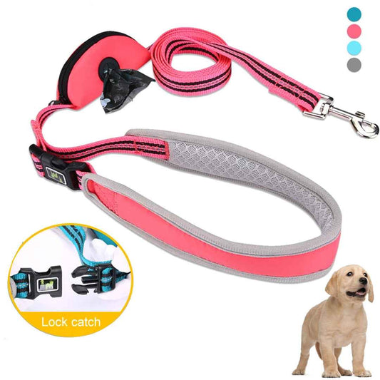 Reflective Nylon Dog Leash 150cm – With Waste Bag Dispenser for All Dog Sizes