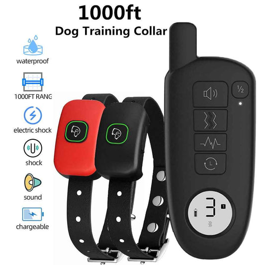 Dog Training Collar with Remote – 1000ft Range, Waterproof, Beep/Vibration/Shock for Small, Medium & Large Dogs