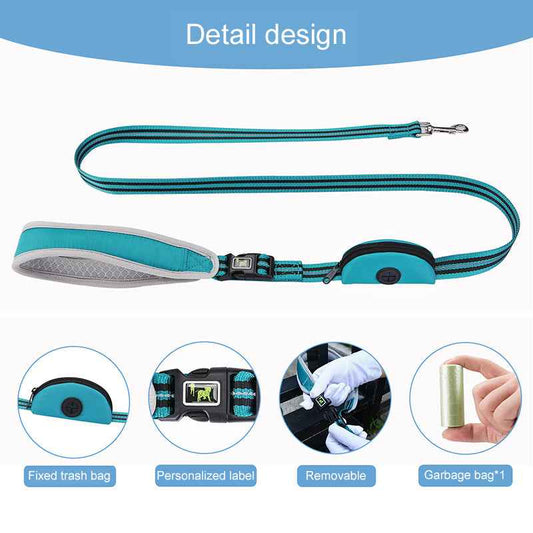 Reflective Nylon Dog Leash 150cm – With Waste Bag Dispenser for All Dog Sizes