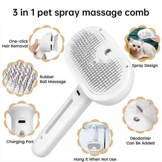 Electric Pet Grooming Comb with Steam Mist – Hair Removal & Styling for Dogs & Cats