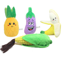 Plush Squeaky Pet Toys – Fruit & Vegetable Shapes for Dogs & Cats (Cactus, Corn, Eggplant)