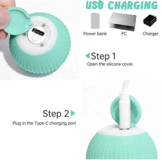USB Charging Automatic 360 Degree Automatic Pet Rolling Ball For Puppy Cats Kitten - Blue