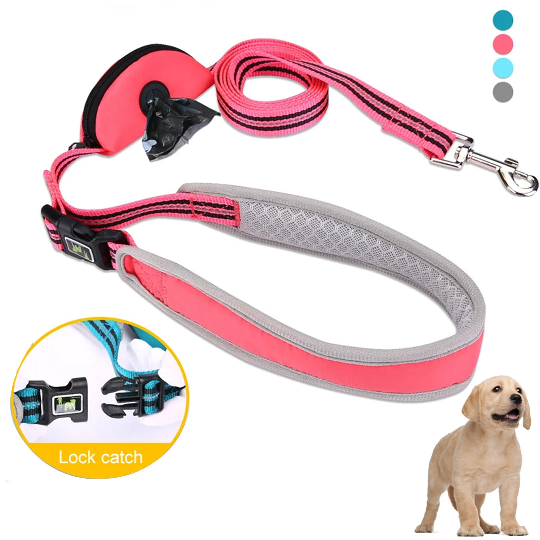 Reflective Nylon Dog Leash 150cm – With Waste Bag Dispenser for All Dog Sizes