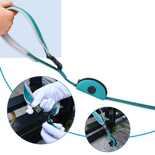 Reflective Nylon Dog Leash 150cm – With Waste Bag Dispenser for All Dog Sizes