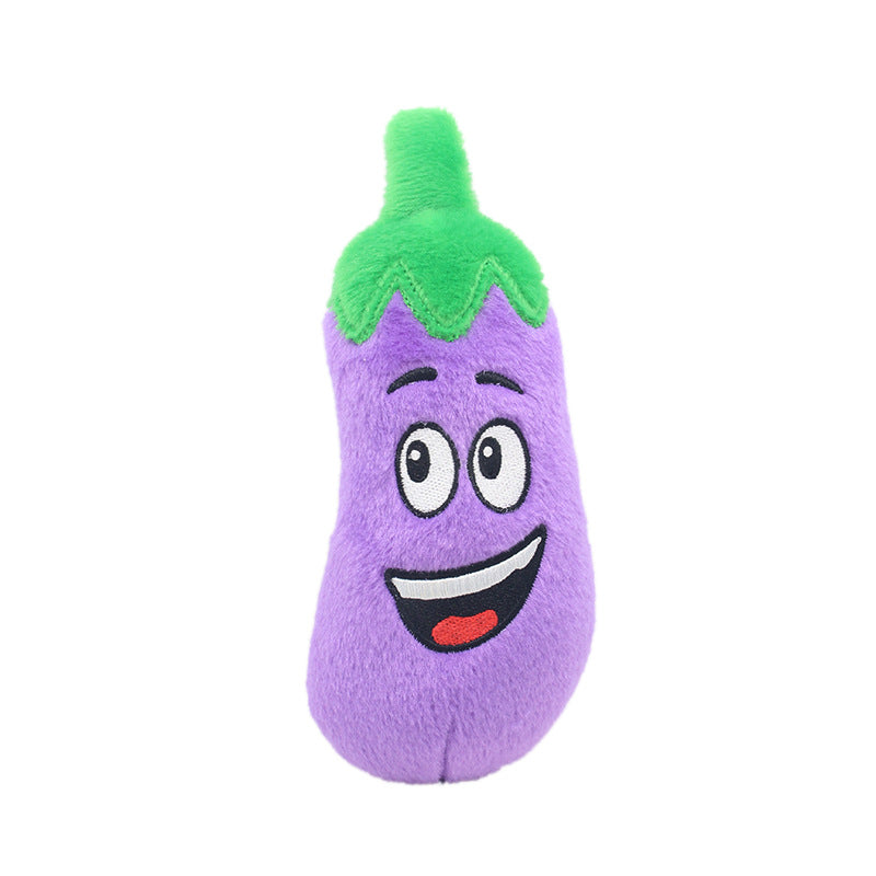 Plush Squeaky Pet Toys – Fruit & Vegetable Shapes for Dogs & Cats (Cactus, Corn, Eggplant)