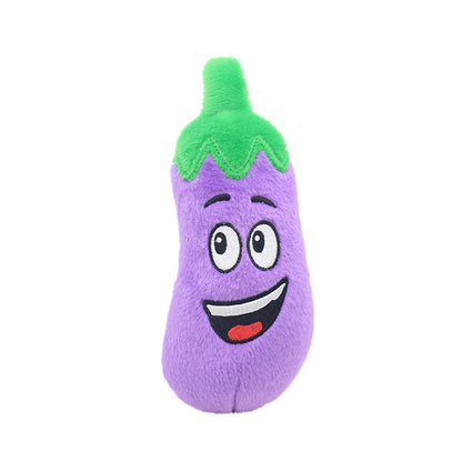 Plush Squeaky Pet Toys – Fruit & Vegetable Shapes for Dogs & Cats (Cactus, Corn, Eggplant)