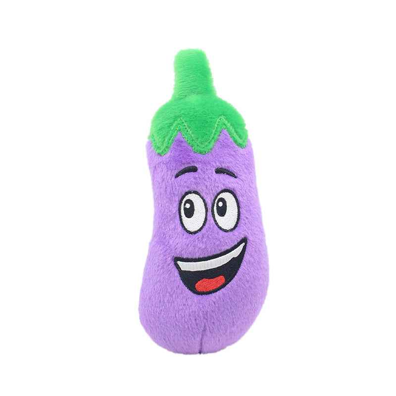 Plush Squeaky Pet Toys – Fruit & Vegetable Shapes for Dogs & Cats (Cactus, Corn, Eggplant)