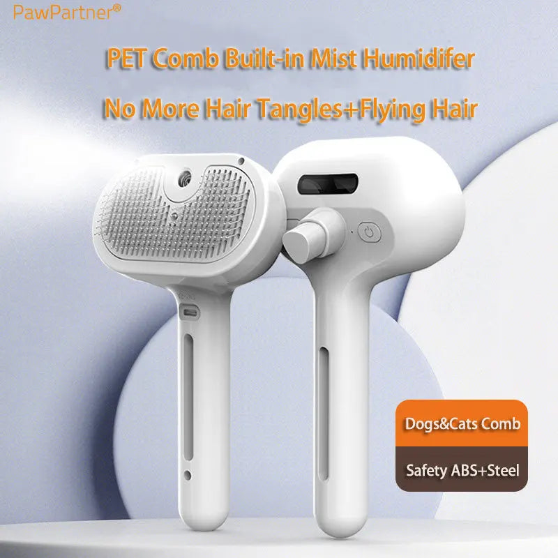 PawPartner Self-Cleaning Pet Comb with Built-in Mist Humidifier – Dematting Brush for Dogs & Cats