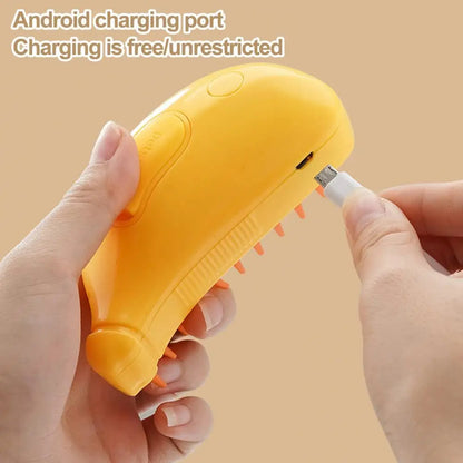 Banana Shape Steam Pet Grooming Brush – Hair Removal & Massage for Cats & Dogs
