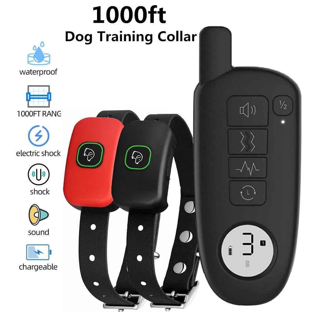 Dog Training Collar with Remote – 1000ft Range, Waterproof, Beep/Vibration/Shock for Small, Medium & Large Dogs