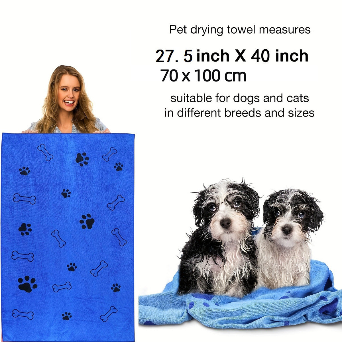 Quick-Dry Microfiber Pet Bath Towel for Dogs & Cats – Soft & Absorbent (2 Sizes)